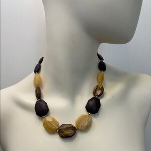 Vintage Trifari Brown Gold Faceted Acrylic Beaded Statement Necklace 70s 80s
